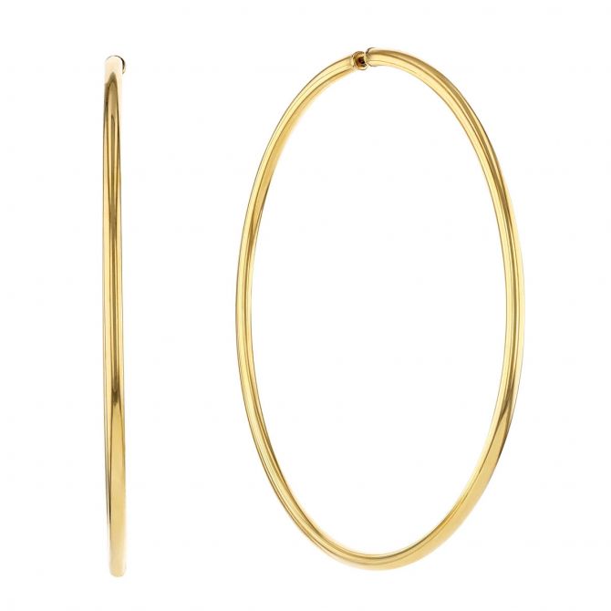 Yellow Gold Endless Hoop Earrings, 2.5 x 70 mm